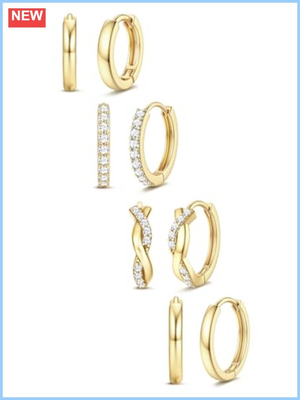 14K Gold Plated Hypoallergenic Small Hoop Huggie Earrings Set